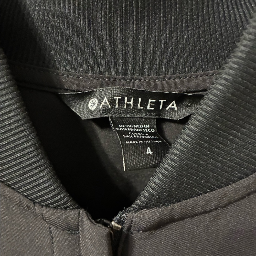 Athleta Black Ribbed-Collar Bomber Jacket
